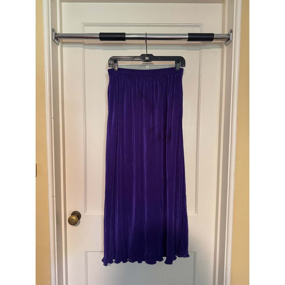 Purple Maxi Skirt Elastic Waist Pleated Long Skirt‎ Flowy Womens Size